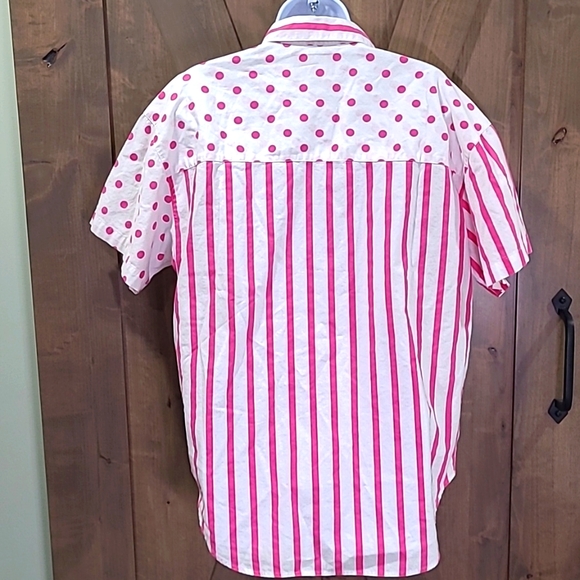VTG Best American Clothing Button Up Shirt Hot Pink Stripe Polka Dot - Picture 3 of 4